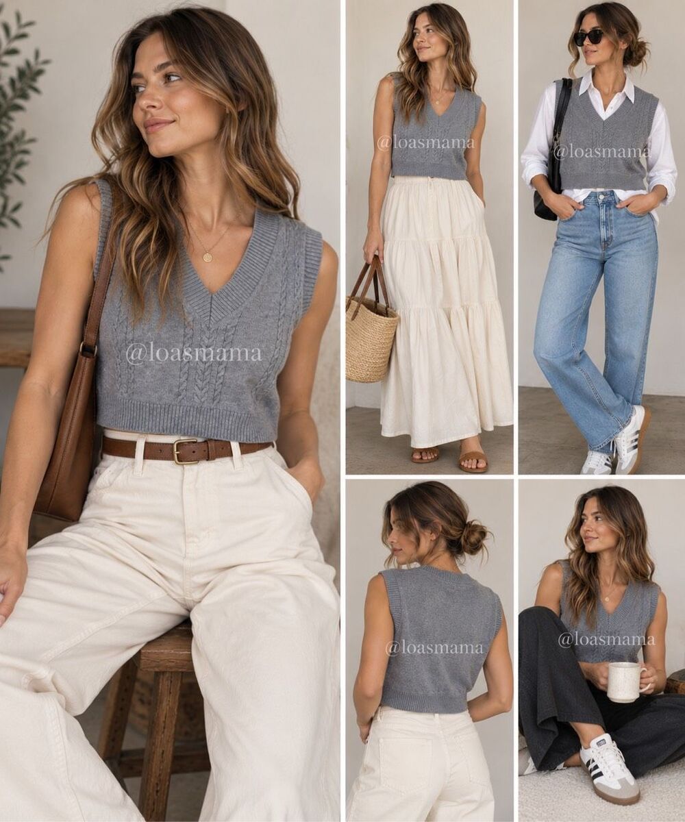 Sunday Best by Aritzia Cable-Knit Sweater Vest XS Gray Layering Preppy minimalis